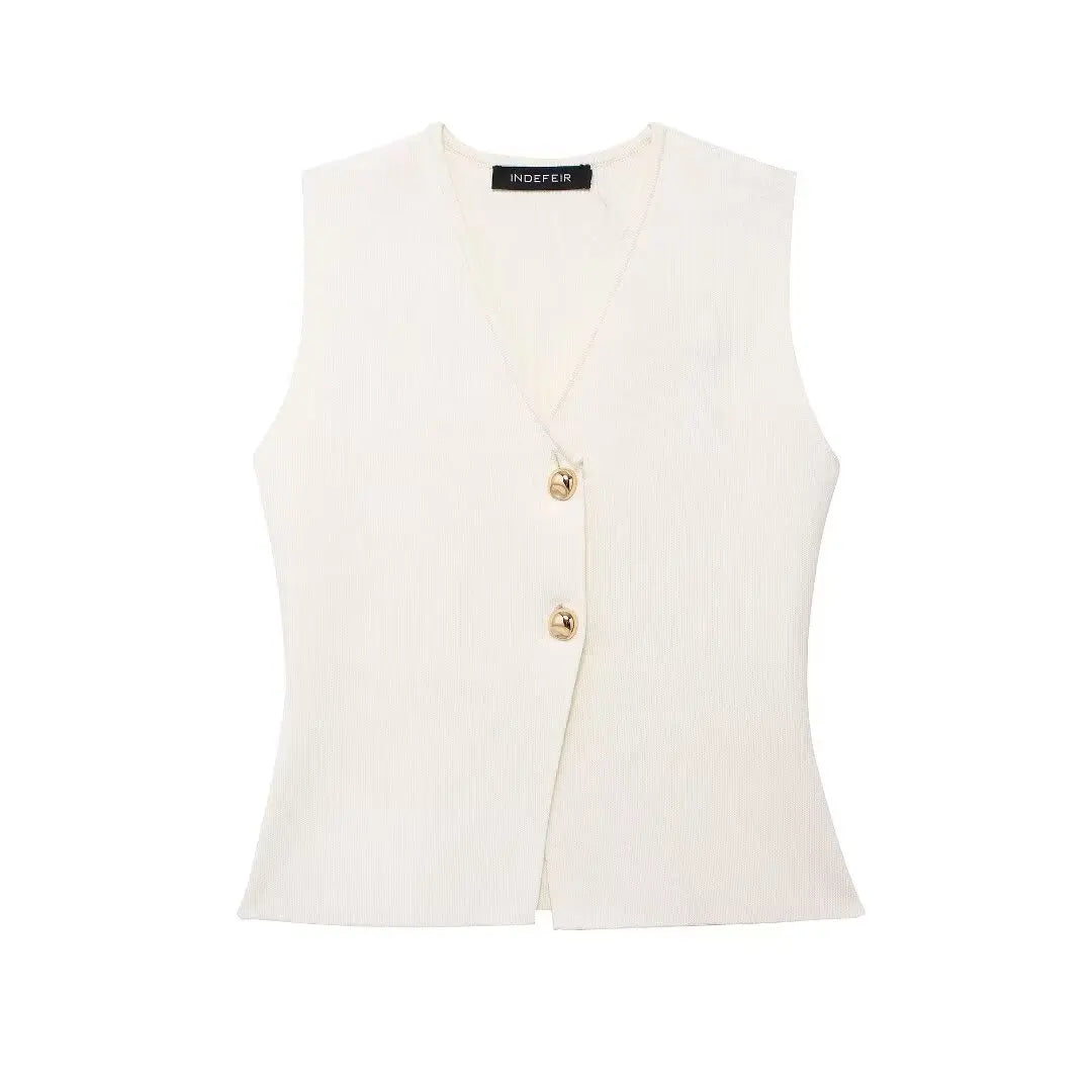 MUJER Woman Knit Vest Top Cropped Sleeveless Vests for Women 2025 Button Summer Vest Top Women Waistcoat Knitted Short Tops - Matrix Studios