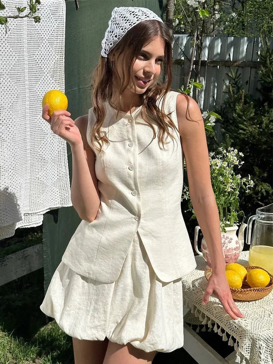 Bornladies Cotton Chic Casual Vest Mini Skirt Set Women's Fashion Commuter Sleeveless Tank Top Loose Shorts Suits Summer New - Matrix-studios.com