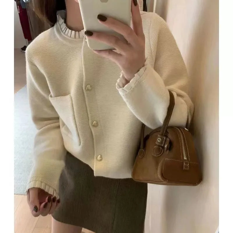 Women's Clothing 2025 Autumn New Love Button Knitted Cardigan Jacket Lazy Style Sweet Fashion Sweater Tops - Matrix Studios