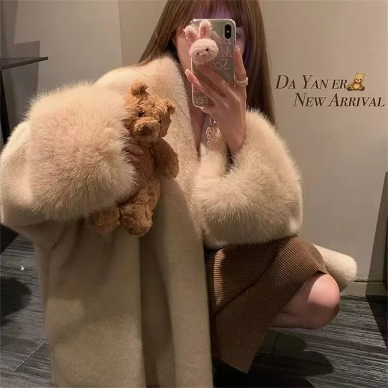 2026 Imported Velvet Mink Fur Coat With Mink Fur Collar,Temperament  Medium Length Fur Jacket Women - Matrix Studios