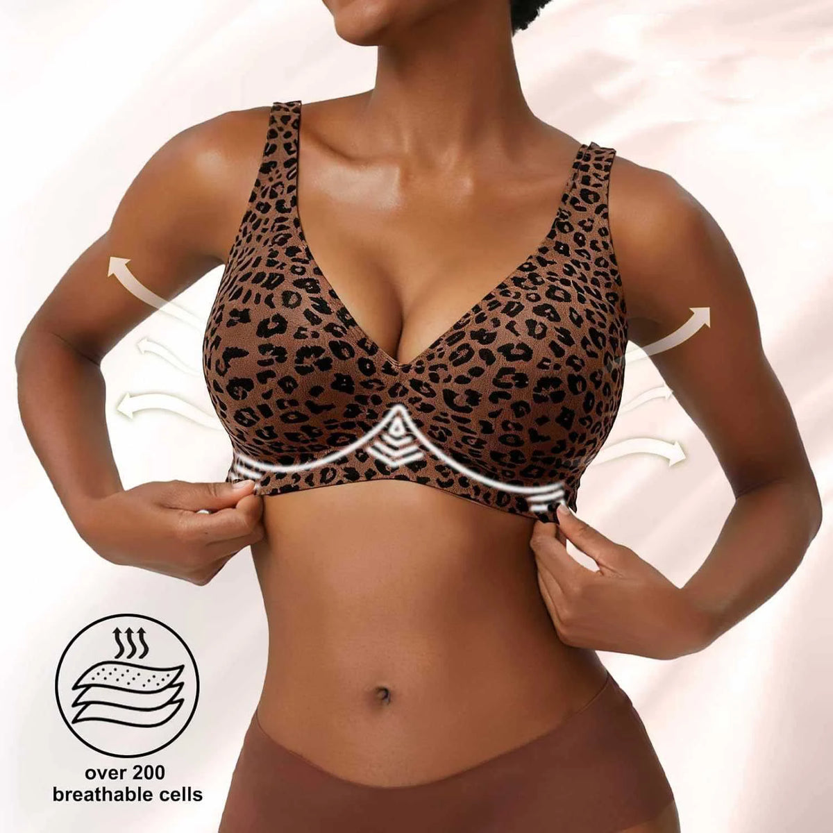 Women's Wire-Free Seamless Leopard Print Bra Soft Jelly Full Cup Thin Mold Bra Beautiful and Breathable Supportive Push Up Bra - Matrix Studios