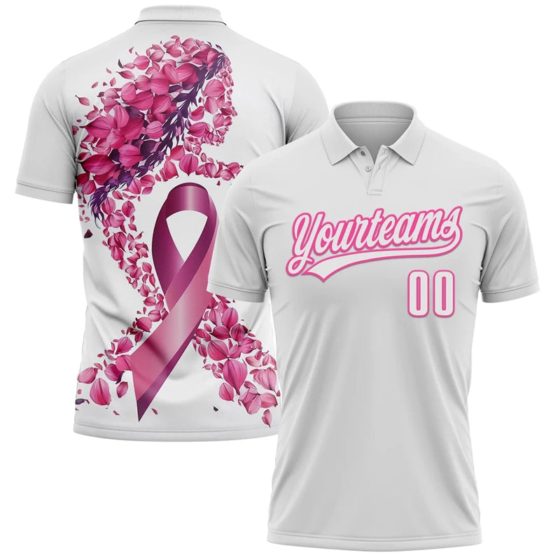 Breast Cancer Awareness Customized Polo Shirt Unisex Custom Name Number Loose Lapel Short Sleeve Golf Shirts Summer Outdoor - Matrix-studios.com