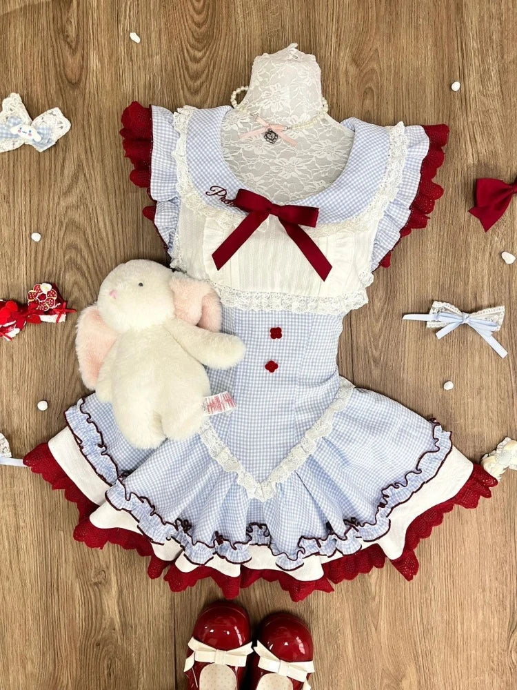 Summer Sweet Preppy Style 2 Piece Sets Women Y2k Kawaii Lolita Design Tops + High Waist Chic Skirt Female Princess Retro Outfits - Matrix-studios.com