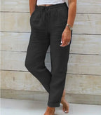 Cotton Linen Summer Pants for Women High Waist Elastic Casual Trousers Streetwear Solid Female Clothes 2026 Loose Pencil Pants - Matrix-studios.com