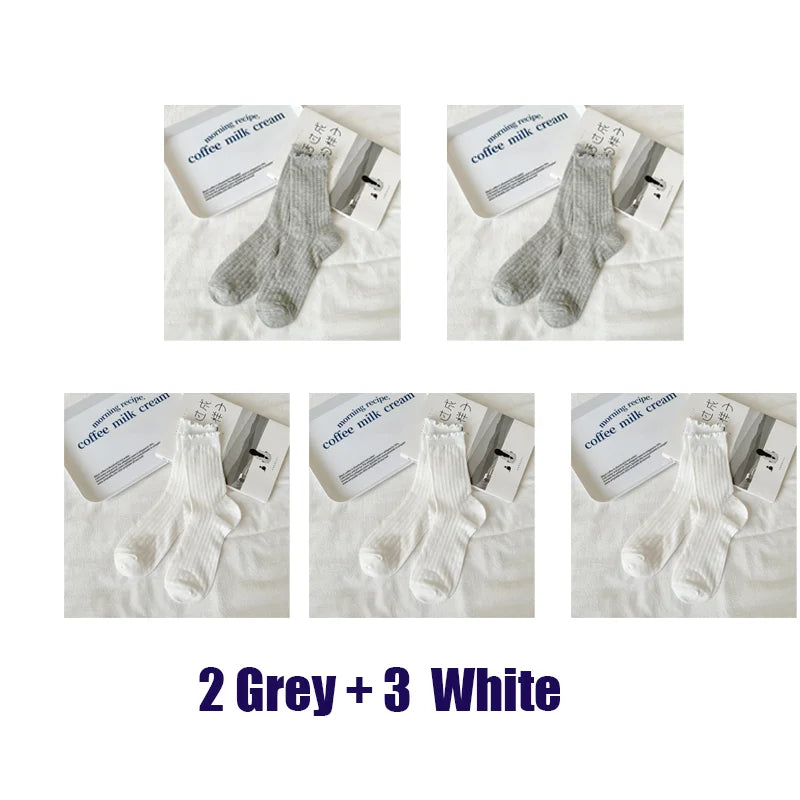 5 Pairs/Lot Women Hollow Mesh Tube Socks Ear Fungus Edge Socks Ins Trendy Spring Summer Loose Mouth Thin Style Girls Pile Socks - Matrix Studios