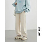 CHIC VEN Women's Pant Loose Casual New High Waist Fleece Pant Thick Plush Warm Female Sports Trousers Autumn Winter 2023 - Matrix-studios.com