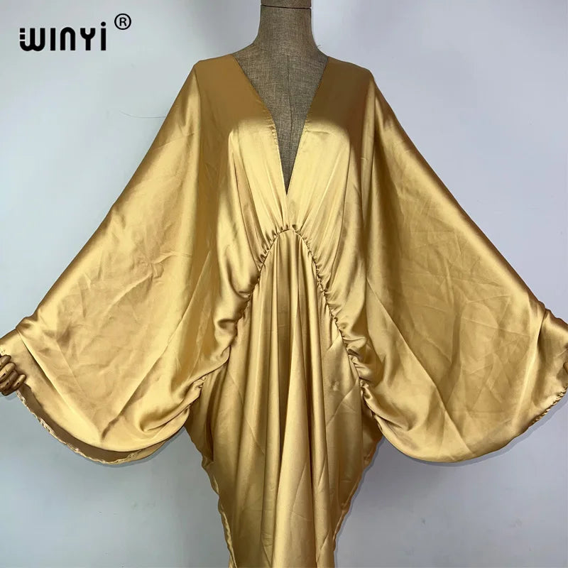 WINYI monochrome elegant Swimsuit Cover Up Women Beach Dress V-neck Dresses Summer Woman Clothes fashion Robe long down dress - Matrix Studios