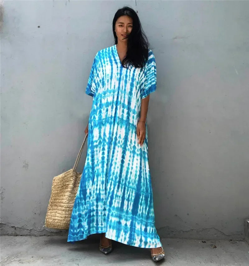 2026 Summer Bohemian Striped Print Women Beach Dress Bathing Suit Cover Up Summer Tunic for Woman Beachwear Robe De Plage Kaftan - Matrix Studios