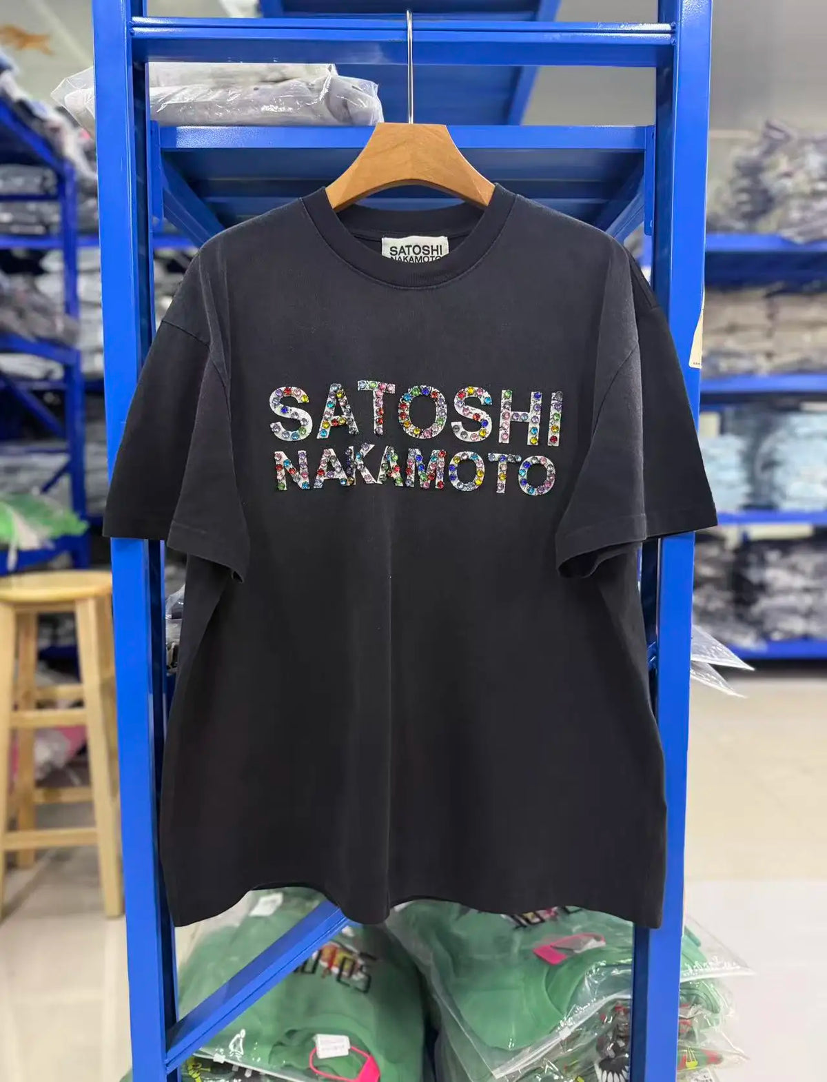 26SS Y2K High Quality American Retro Trendy Fashion Tops Satoshi Nakamoto hotfix rhinestone logo 100% cotton large size loose Men's Women's T-Shirt - Matrix-studios.com