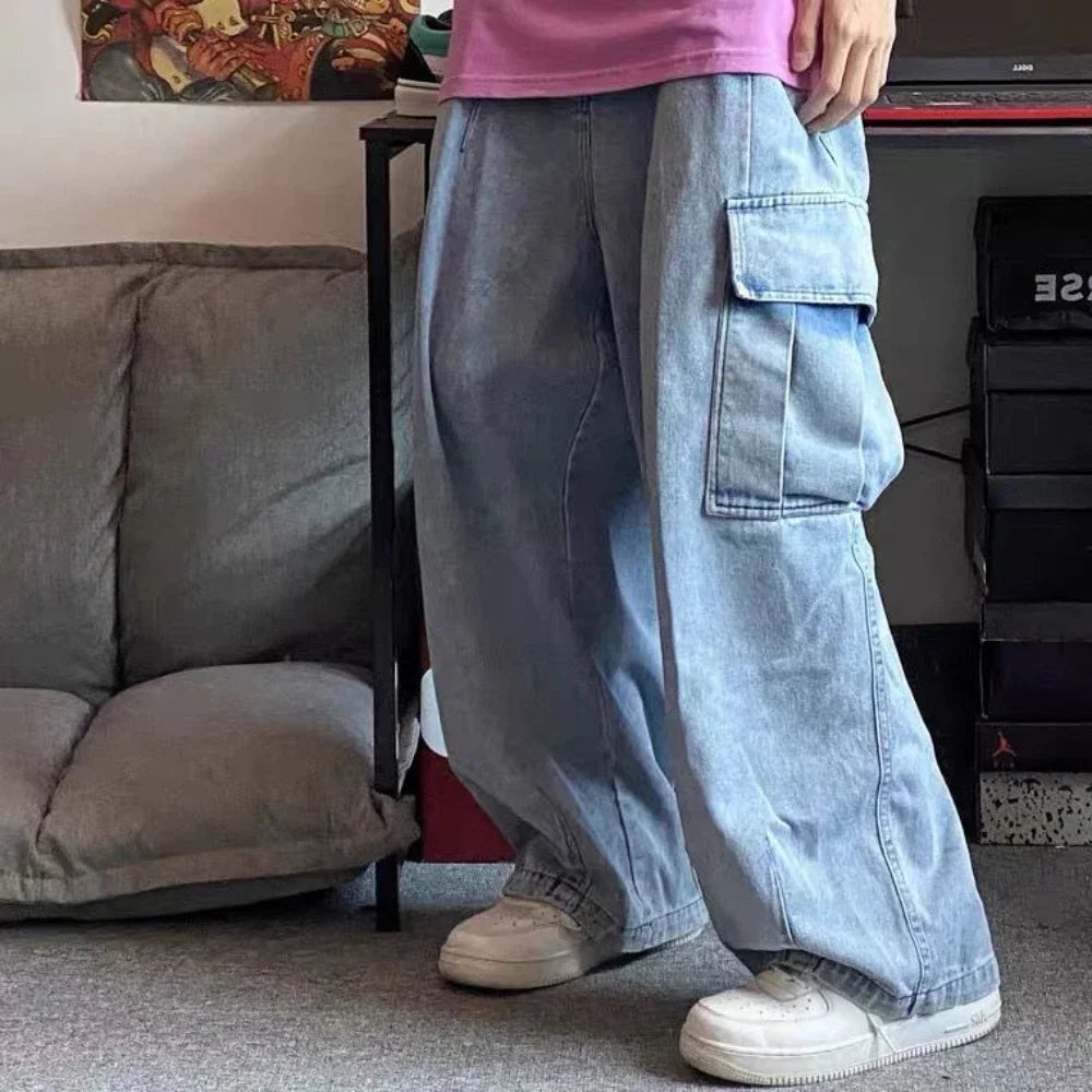 Baggy Jeans Men's Oversize Cargo Korean Black Wide Pants Streetwear Hip Hop Harajuku Male Fashion Straight Denim Pants - Matrix Studios
