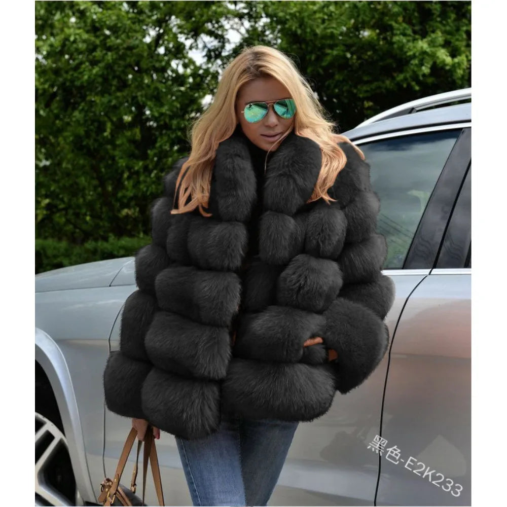 Women Faux Fur Jacket Thick Loose Long Coat Warm Turn Down Collar Full Sleeve Open Stitch Thick Coats Solid Winter 2025 - Matrix Studios
