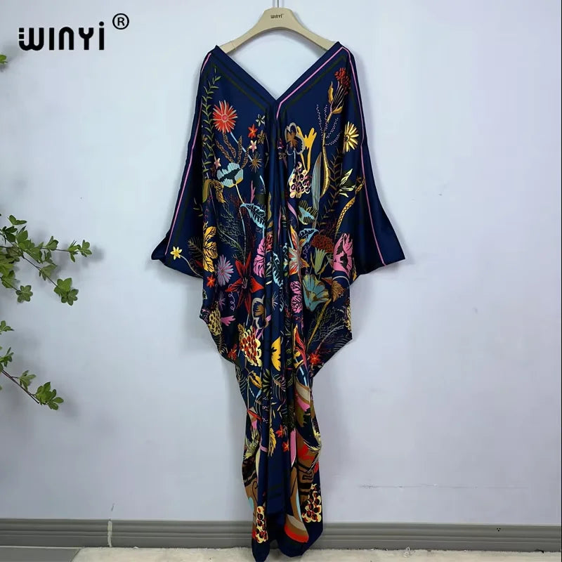 WINYI Print Summer Maxi Dress Muslim Abaya Lady Beach Cover Up Muslim Woman Dresses Beachwear Fashion Kaftan Abaya Dubai Luxury - Matrix Studios