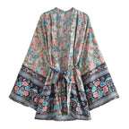 Boho Queens Multi Floral Print Sashes Kimono Women Batwing Sleeve Bohemian Bridesmaid Robe Vacation Beach Boho Bikini Cover-ups - Matrix Studios