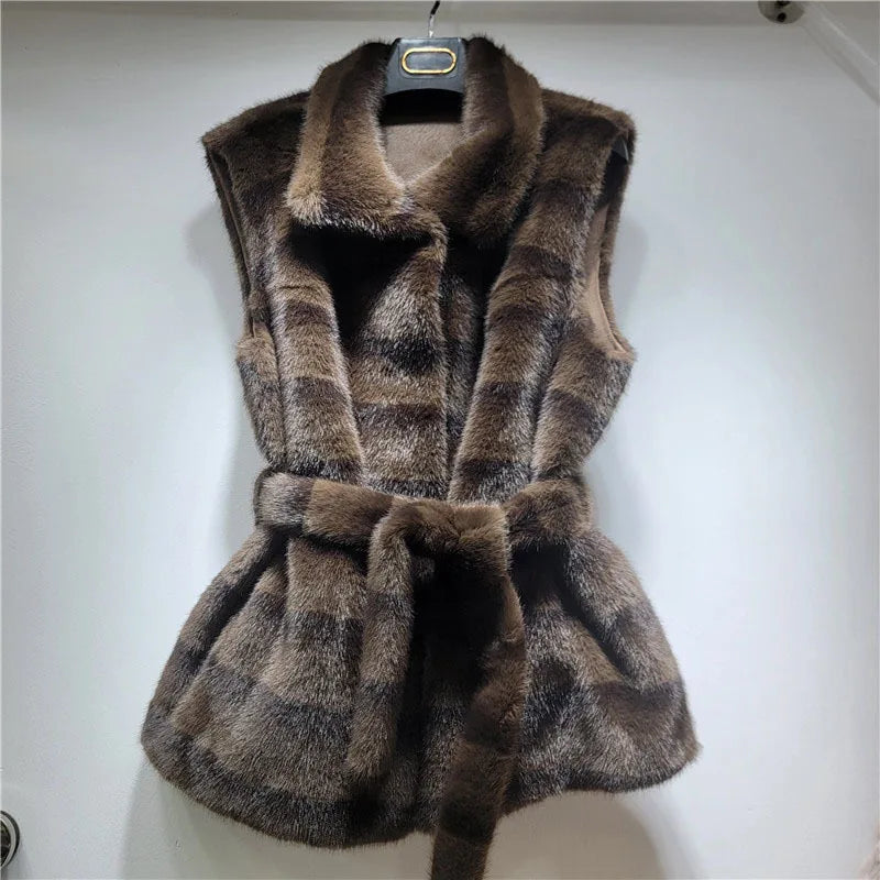 DEAT 2026 Autumn Winter New Warm Faux Mink Fashion Versatile Vest For Women Thickened Fur Sleeveless Coat Female 11A06784 - Matrix Studios