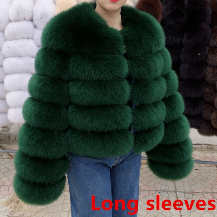 QUEENTINA Fox Fur Coat Long Sleeves Real Winter Women'S Brown 2025 Leather And Skin Clothing Natural New In Coats & Jackets - Matrix Studios