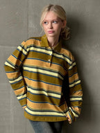 Wolfeel  Women's Vintage Inspired Retro Striped Polo Collar Oversized Drop Shoulder Long Sleeve  T-Shirt Trendy  Casual Top - Matrix-studios.com