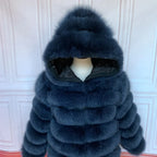 QUEENTINA Hood Fur Coat Women Real Fox Long New Luxury Female Natural Leather Jacket Warm Thick Long Winter Fur Vest Waistcoat - Matrix Studios