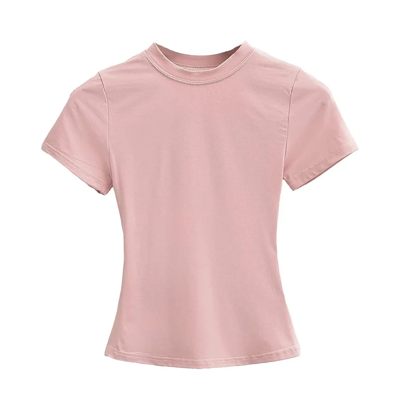 2025 New High Quality Casual T shirt Sexy Slim Short Sleeves Fashion Trend Solid Women Clothing y2k Tops - Matrix-studios.com