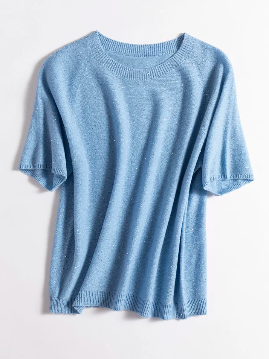 SuyaDream, 100%Merino Wool Pullovers for Woman, Round Neck, Short Sleeved Sweaters, 2025 Fall Winter Soft Warm Top, Pink, Olive - Matrix Studios