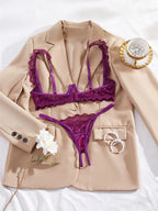 Women's Lingerie Ultra Sexy Open Bra Thong Sets Romantic Lace Underwear Hollow Ultra Thin Lingerie Set Intimate Erotic Lingerie - Matrix-studios.com