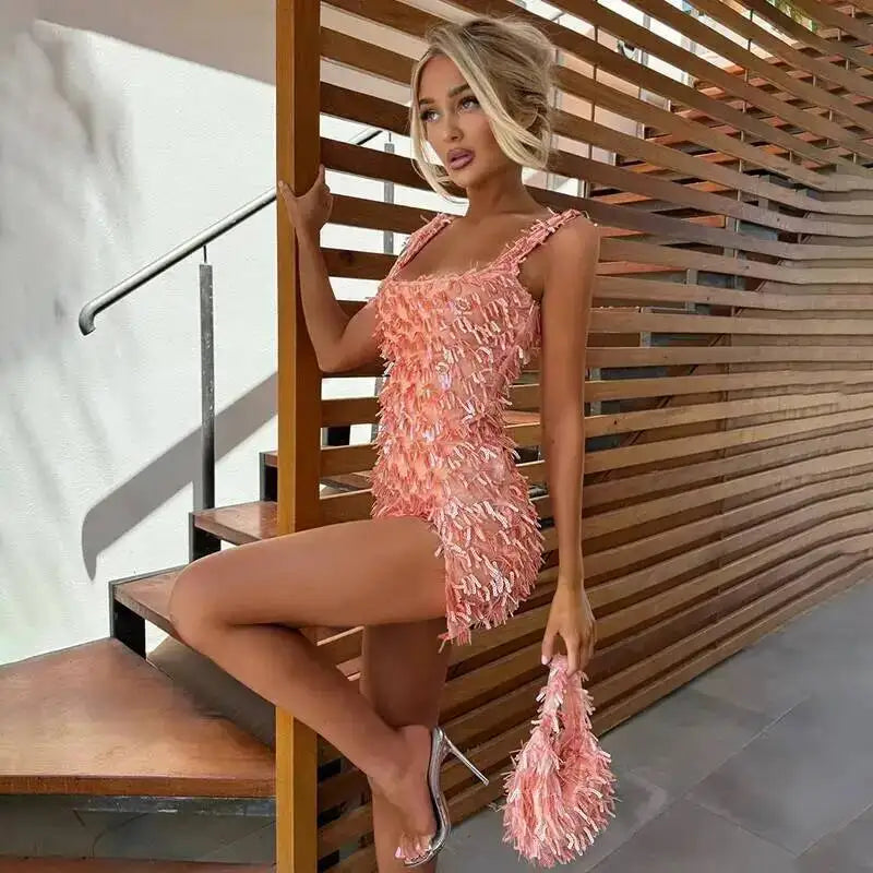 Avrilyaan Colorful Diamond Pattern Sequin Slit Sexy Dress Women 2025 Elegant Party Dress Backless Mini Summer Dress Vestidos - Matrix-studios.com