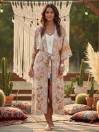 Boho Queens Women Peacock Print Bat Sleeve Beach Bohemian Kimono Robe Ladies V Neck Tassel Summer Happie Bikini Cover-ups - Matrix Studios