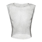 Men Sexy Tank Tops Fishnet Rhinestone Shiny Hollow Vest Man Mesh See-Through Sleeveless T-Shirt Transparent Clothing - Matrix Studios