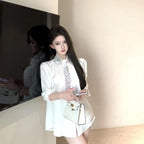 2025 Women's White Shirt New Spring Autumn Crystal Beading With Necktie Chiffon Shirt Female Blouses Ladies Tops Women Clothing - Matrix-studios.com