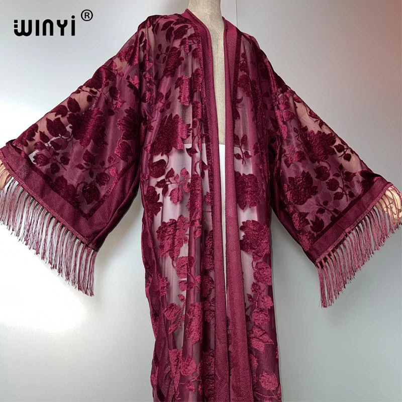 WINYI Kimono Perspective Sexy Cardigan Bikini Cover-up Holiday Maxi Beach Swimsuit Evening Party Dress Vestidos Fashion Kaftan - Matrix Studios
