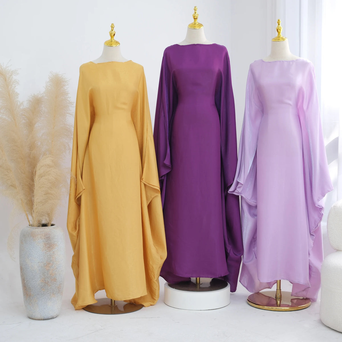 Ramadan Eid Evening Party Shiny Kaftan Dress for Women, Butterfly Sleeves Round Neck Muslim Women Abaya Dubai Islamic Clothing - Matrix-studios.com