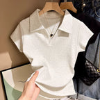 Polo TShirt Cotton Summer Sport T Shirt for Women Skinny Slim Basic Sexy Solid Grey Crop Top Short Sleeve  Casual Women Top Tee - Matrix-studios.com