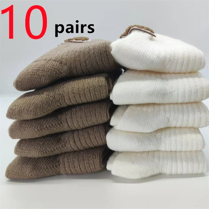 5/10 Pairs Socks Women Luxury Designer Cashmere Wool Sock Solid Warm Thick Pile Embroidered Logo Mid-Calf female Snow Boot Socks - Matrix Studios
