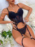 Floral Lace Garter Lingerie Set With Choker Women Intimates 2024 Underwire Bra And Thongs Ladies Underwear Set - Matrix-studios.com