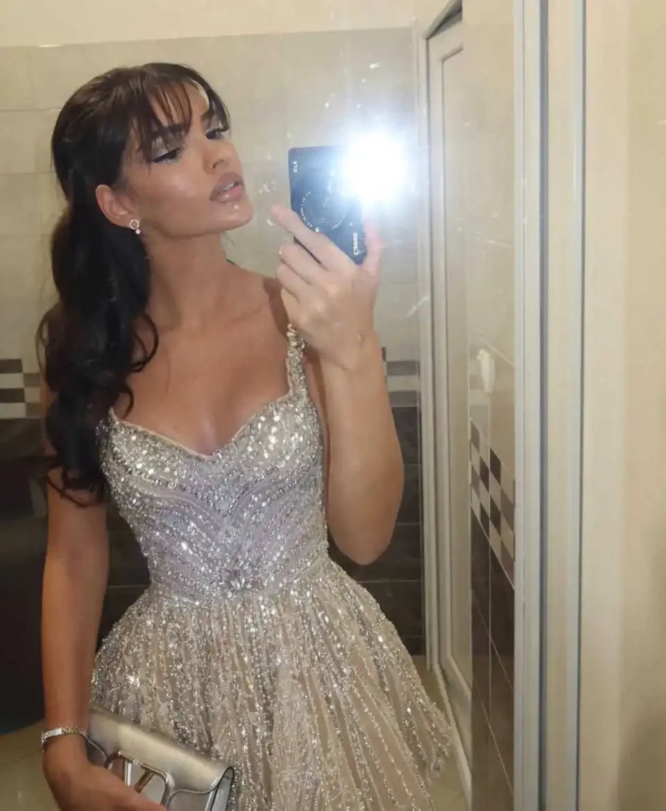 2025 Sexy And Charming Spaghetti Strap A-line Ball Dress Shiny V-neck Mini Short Cocktail Dress Evening Dress Customization - Matrix Studios