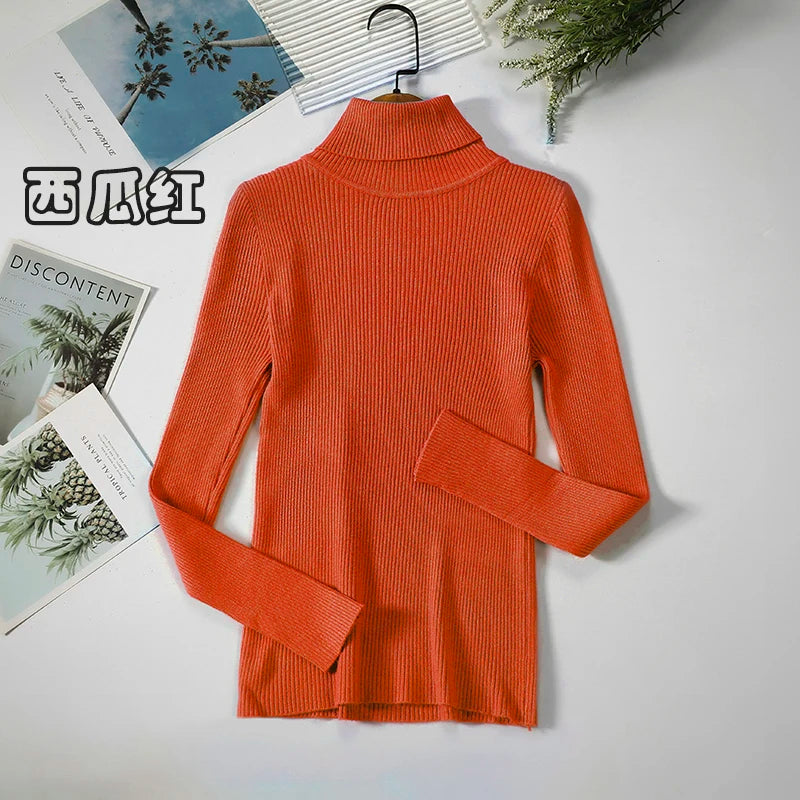 2026 Simple Women Turtleneck Sweater Winter Fashion Pullover Elastic Knit Ladies Jumper Casual Solid Black Female Basic Tops - Matrix Studios