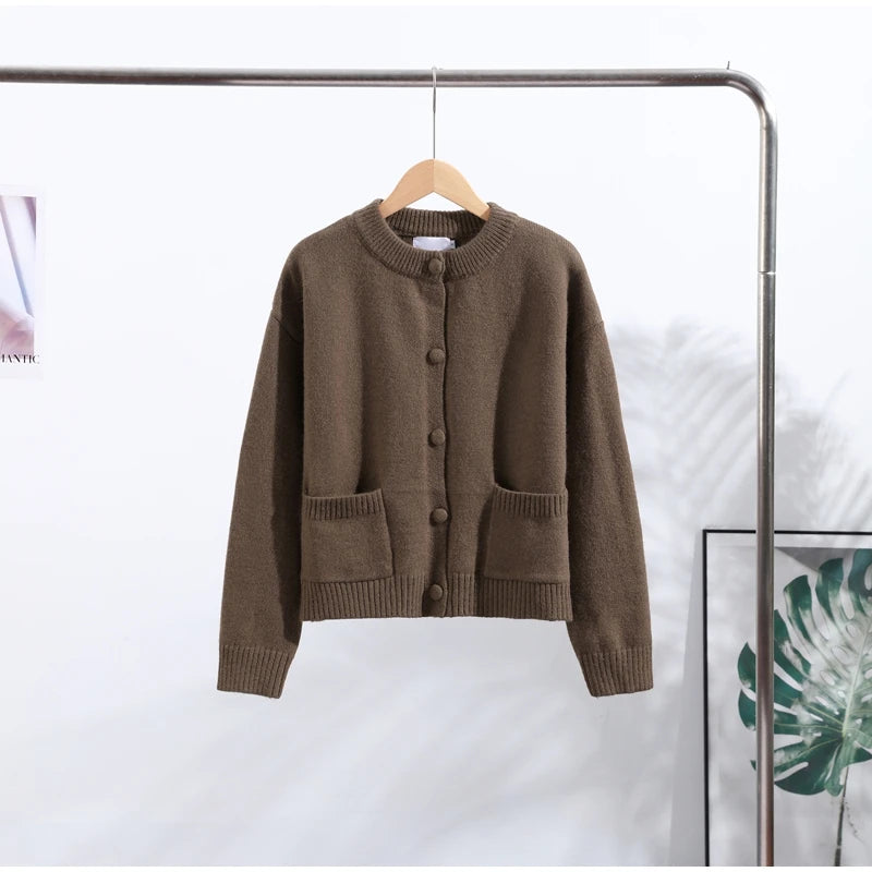 Knitted V-neck Single Breasted Cardigans Women's Slim Buttons Design Full Sleeve Sweater Coat 2025 Autumn New Female Chic Tops - Matrix Studios