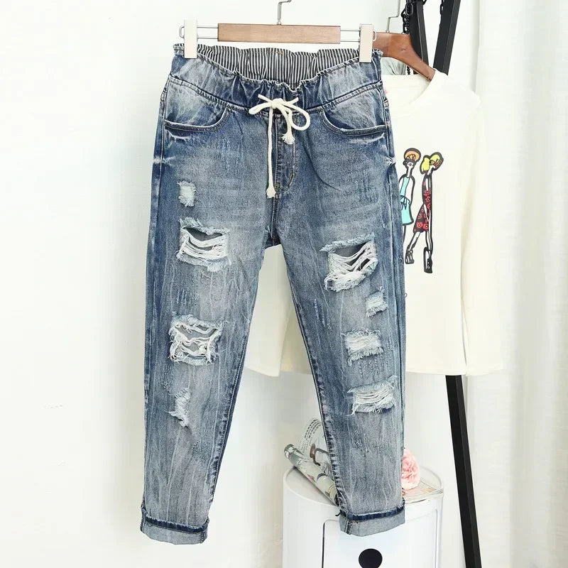 Summer Ripped Boyfriend Jeans For Women Fashion Loose Vintage High Waist Jeans Plus Size Jeans 5XL Pantalones Mujer Vaqueros Q58 - Matrix-studios.com