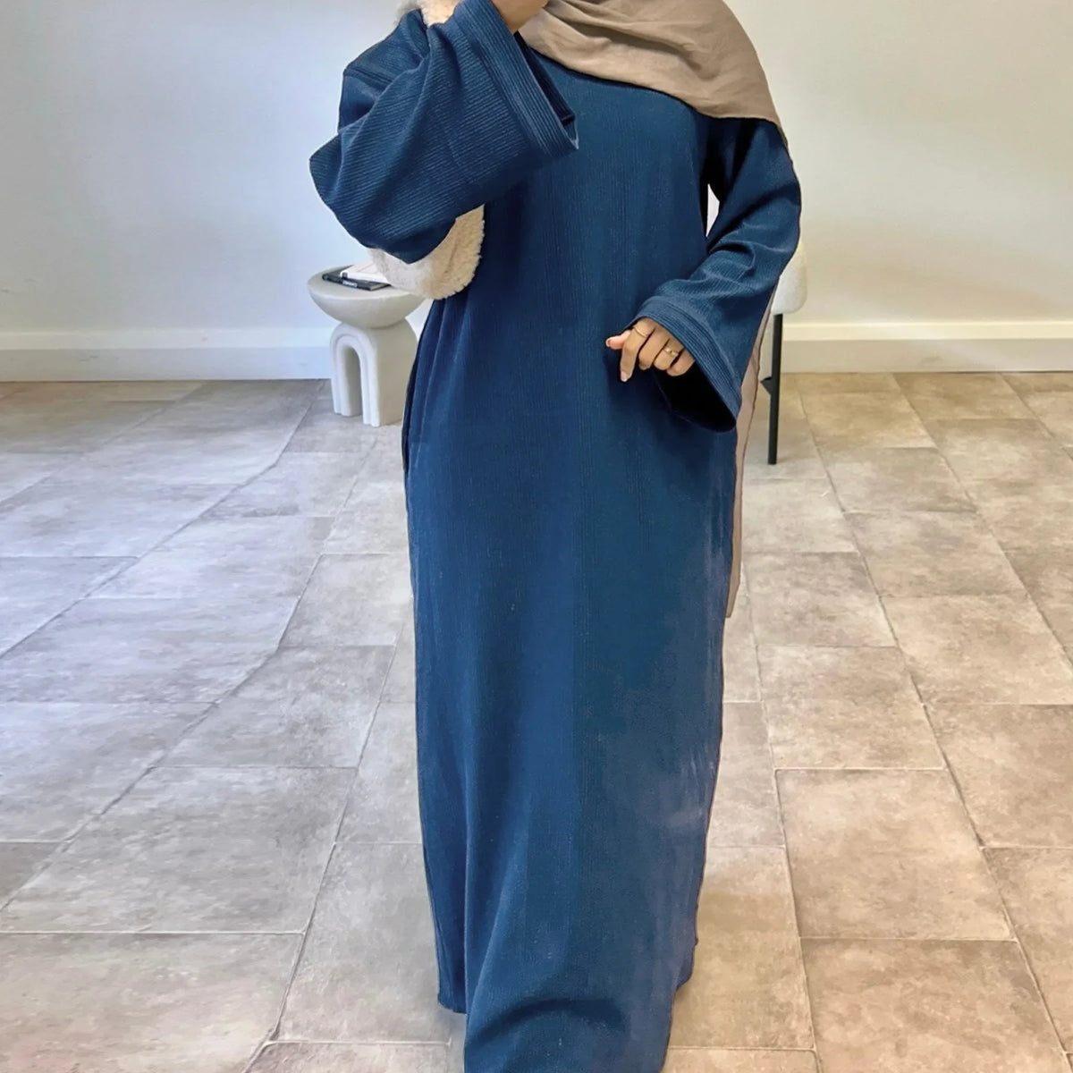 Warm Arabic Corduroy Abaya Dress for Women Ramadan Dubai Women Modest Muslim Coat Winter Islam Clothing New Turkey Solid Robe - Matrix-studios.com