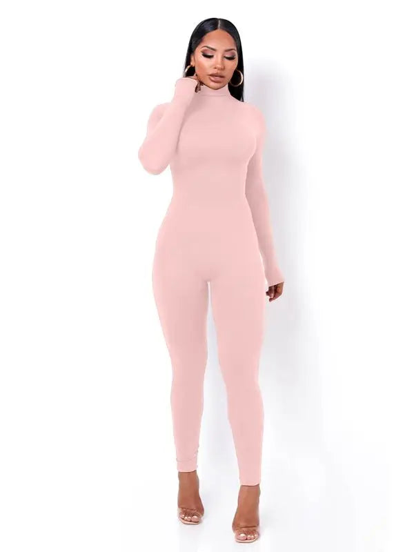 Hugcitar Long Sleeve Solid Turtleneck Skinny Bodycon Jumpsuit Autumn Winter Women Fashion Streetwear Casual Romper - Matrix Studios