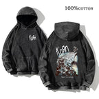 Korn Rock Band World Tour Hoodies Vintage Washed Men's Sweatshirts Cotton Hip Hop Streetwear Hooded Pullover Loose Y2K Tops - Matrix Studios