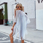 Swimsuit Cover-ups  Fashion Tassel Gold Bikini Beach Cover Up Sexy Beach Dress Tunics for Women Summer Wear See Through - Matrix Studios