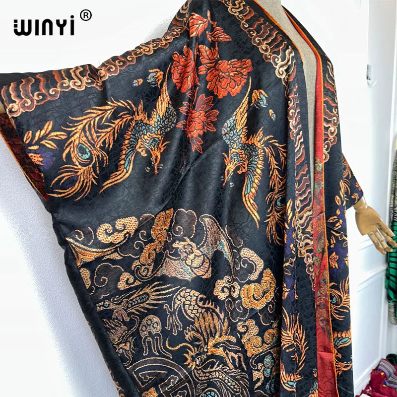 WINYI High Quality Double-Sided Print Open Abaya Dubai Luxury Coat Beach Wear Cover Up Elegant Muslim Cardigan Kimono Maxi Dress - Matrix Studios