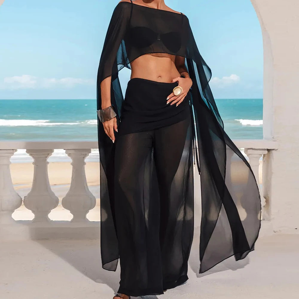 Women Summer Sexy See Through Swimsuits Cover-ups Fashion Solid Asymmetrical Bikini Beach Cover Ups Beach Tunics Tops - Matrix Studios