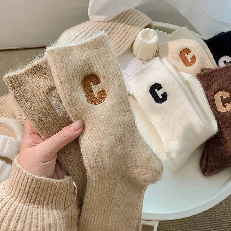 Luxury Women Wool Socks Warm Winter Thick Cashmere Casual Japanese Fashion Solid Color Comfortable Home Sock Long High Quality - Matrix Studios