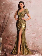 Lucyinlove Luxury Slanted Shoulder Fishbone Evening Dresses Woman Waist-cinching Mermaid Wedding Party Elegant Long Formal Prom - Matrix Studios