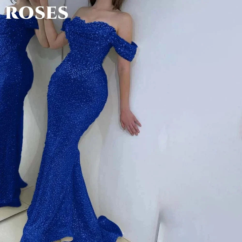 ROSES Pearl Gorgeous Prom Dress Sweetheart Off the Shoulder Hollow Prom Gown with Fishbone Shiny Sequins Formal Gown Customized - Matrix-studios.com