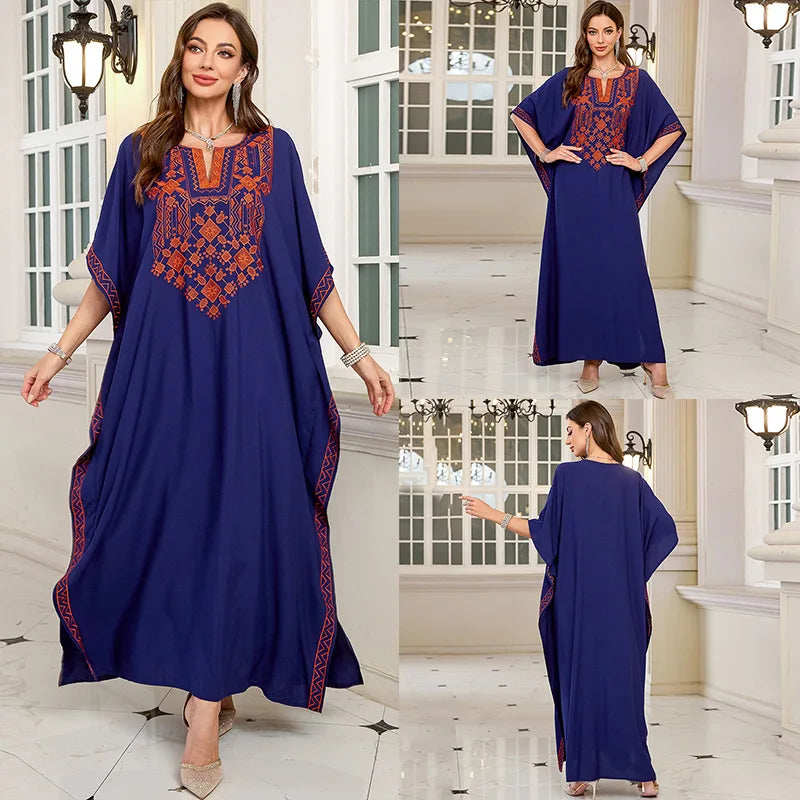 Women Embroidered Long Caftans Plus Size Kaftan Dresses Beach Bathing Suit Cover Up Moomoo Dress Moroccan Robe - Matrix Studios