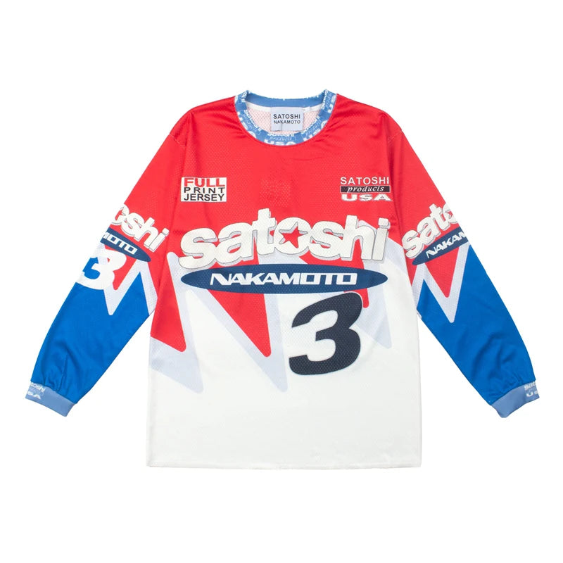 Y2K Racing 78 Number Print Mesh Motorcycle Satoshi Nakamoto Long Sleeve Jersey T Shirt Men Women Breathable Cotton Streetwear - Matrix-studios.com