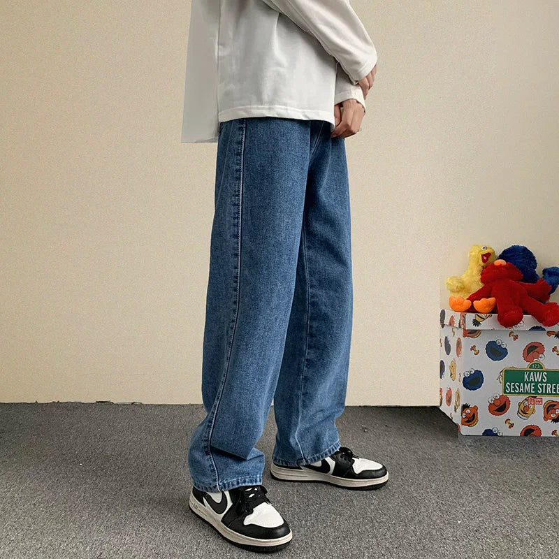 2023 Spring New Streetwear Baggy Jeans Men Korean Fashion Loose Straight Wide Leg Pants Male Brand Clothing Black Light Blue - Matrix Studios