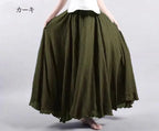 28-Color Mori Girl Literary Cotton Linen Dress Elastic Waist A-line Expansion Skirt Solid Color Ethnic Style Women Long Skirts - Matrix-studios.com